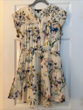 Steve Madden Cream Floral Tiered Mini Dress with Blue, Pink & Yellow Accents